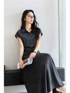 Vimly | Vintage Style Charcoal Grey Summer New Design Waist Accentuated Dress Set