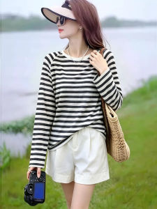 TIANQIANHUI | Vintage Black White Striped T-shirt