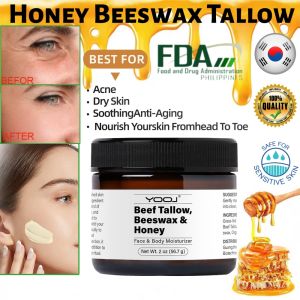 YOOJ Beef Tallow Beeswax & Honey Original Cow Fat Cream Moisturizer Beef Tallow Beeswax Ready Body Face Cream Care Hydrating Soothe Redness Gently Exfoliate Cream Facial Treatment Brightens Skin Firms and Rejuvenates