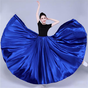 Womens Satin Long Skirt with Elastic Waistband for Ballroom Latin Belly Dance Full Circle Performance Skirt