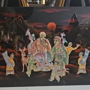 Tranh sơn mài mừng thọ Ông Bà đắp nổi 3D size 55x100 cm treo tường trang trí nhà cửa văn phòng quà tặng mừng thọ tặng dịp Lễ Tết đầy ý nghĩa