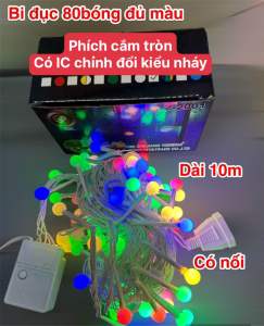 Dây đèn led bi tròn chớp nháy dài 10m 80 bóng -phích cắm tròn tiện lợi- có đầu nối và có IC bấm điều chỉnh kiểu chớp nháy theo mong muốn