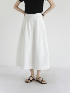 White A-Line Midi Skirt High Waist Umbrella Skirt Flower Bud Skirt Womens Summer New Style Breathable Skin-Friendly Skirt