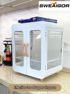 SWG Modern Countertop Dish Drying Rack with Storage Shelves - Kitchenware Organizer with Non-Slip Feet