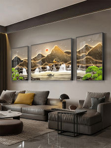 Luxurious Scenic Three-Panel Wall Art Modern Chinese Style Living Room Decorative Painting Sofa Background Metal Frame Oil Canvas