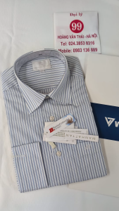 [Việt Tiến Sale] Sơ Mi Dài Tay - Regular (Suông) - Vạt Bầu - Kẻ sọc xanh da trời xen kẻ trắng - size 38