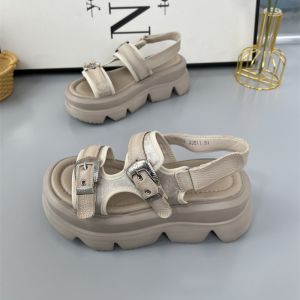 Retro Leather Belt Buckle Thick Heel Sandals Women Summer Outdoor Wear New High-End Toe-Open Platform Roman Sandals