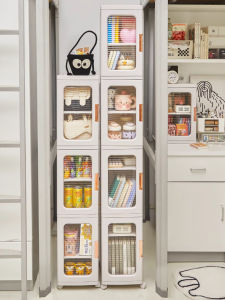 Foldable Magnetic Door Gap Storage Cabinet Toy Clothes Organizer Snack Storage Multi-Functional Rectangular Plastic Cabinet