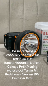 Luby Senter Kepala Selam LED Super Terang Lithium L 2863KN 20Watt Cahaya Kuning Rechargeable  30 JAM