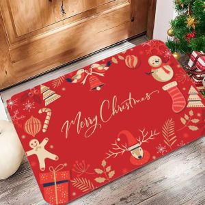VIKAMA Christmas Crystal Fleece Doormat Christmas Indoor/Outdoor Area Rug Entrance Welcome Mat Home Decor