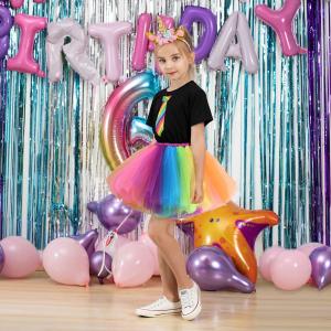 ชุดเต้นรำบัลเล่ต์เด็ก Tutudress กระโปรงสั้นทรงเอลายเซ็ตตาข่ายสีรุ้ง ชุดเด็กผู้หญิง ฤดูใบไม้ผลิ 2024