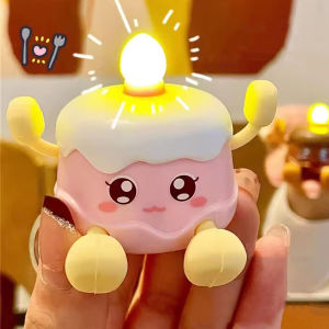 Cute Talking Glowing Birthday Cake Keychain Birthday Cake Candle Nightlight Backpack Car Keyring Decoration Gift