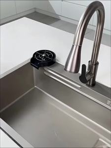 304 Stainless Steel Nano Sink with Holder Household Vegetable Washing Dishpan Honeycomb Embossed Large Single Sink Flying Rain Waterfall