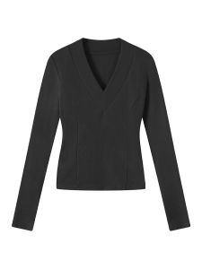 Pure Color Long Sleeve Knitted T-Shirt Womens Spring Korean Style Slimming Simple Commute Base Shirt Inner Wear Casual Classic