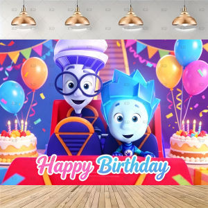 Potdemiel | Cartoon The Fixiesed Birthday Party Decoration Background Colorful Robot Friends Photography Backdrop Newborn Baby Shower Banner