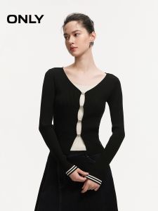 ONLY | Slim Fit Color-block Metal Buckle Two-piece Illusion Knit Top