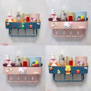 Creative Cute Bathroom Wall Mounted Storage Rack No Drilling Cartoon Absorption Bathroom Organizer Shelf Plastic Material