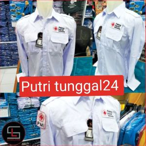 kemeja putih PDH PMI/kemeja seragam lengan panjang bahan texas lembut dan adem