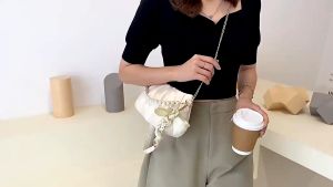 BAO126 Tas Tangan Mutiara Berlipat Berawan dengan Rantai Tas Bahu Tas Tangan Tas Selempang Tas Rantai