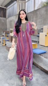 Gamis Salur Rayon Premium Dress Rainbow Pelangi Gamis Model Terbaru 2024
