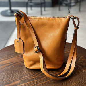 Retro Skeleton-Skin First Layer Cowhide Bucket Bag Japanese Style Genuine Leather Single-Sling Bag for Ladies Soft Leather Casual High Quality Crossbody Bag