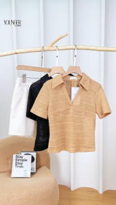 Áo ren cotton nữ YOUNGER BY CARDINA cổ V khóa lệ sau dáng ôm nhẹ 5YARC07