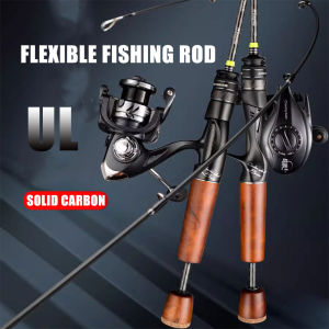 【TRAINFIS】UL Flexible Fishing Rod With Reel 1.37m/1.5m/1.68m/1.8m 2-8LB Wooden Handle Spinning Rod Full Carbon Spin Casting Rod