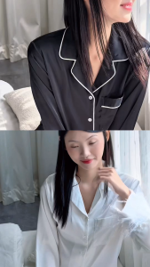 VIBES Đồ bộ Pijama dài tay Lụa trơn cao cấp phối lông tay Audrey Long Sleeve Set