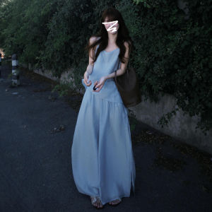 PEIZIXUAN | High Intellect Style Blue Strap Dress Suite