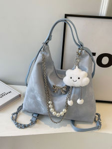 Velvet Texture Pearl Embellished Large Capacity Underarm Bag Fashionable Multi-Functional Womens Backpack Crossbody Bag