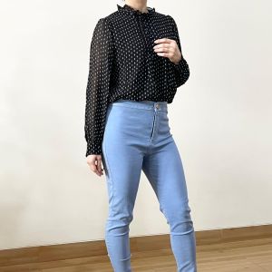 ●ECLAIRE● 003 Blouse Blus Ceruti Lengan Panjang Longsleeves Leher Bulat Motif Polkadot Kerja Kantor Formal Korea Semi-formal Basic Import amso