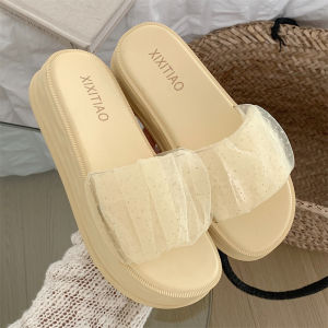 Thin Stripe Fairy Style Mesh Sandals Womens Summer K-style Internet-Famous Outdoors Non Slip Soft Platform Beach Shoes Ins