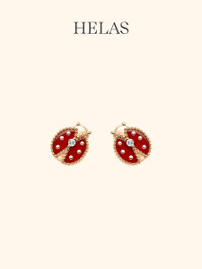 Helas | 14K Gold Earrings Red Agate Ladybug Design with Lab-Created Diamond