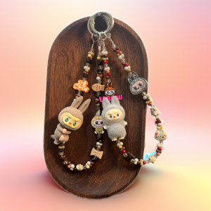 Alloy Bubble Cute Particle Mobile Phone Chain Lanyard Bag Car Key Ring Hand Strap Creative Gift DIY Labu Cloth Keychain