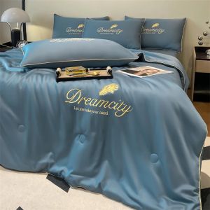 Luxury European Style Ice Silk Summer Quilt Set High-end Embroidered Cooling Blanket 3/1 Pcs Sets Air Conditioning Comforter