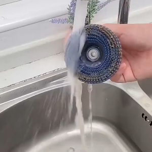 DailyGo Automatic Liquid Dish washing Brush Kitchen Steel Wire Ball Washing Pot Brush Short Handle Clean