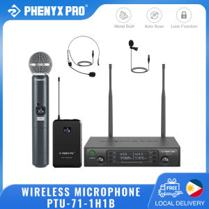 Phenyx Pro PTU-71-1H1B Wireless Microphone System Dual Wireless Mic Set Handheld/Headset/Lapel Mics for Singing Karaoke Church Stage Performance