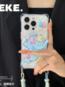 Cute Blue Small Flying Elephant Phone Case for 17Promax with Lanyard 13Diagonal Carry 15Four Corner Hole 12Magnetic Stand 14Chain 16Handheld 11Strap Diagonal Crossbody