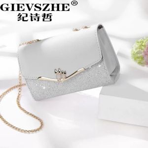 GIEVSZHE Womens Leather Chain Bag 2025 New Style Fashion British Style Single Shoulder Crossbody Small Square Bag