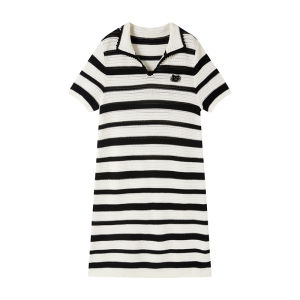URLAZH | New Summer MIU Aesthetic Black and White Striped Knitted Dress
