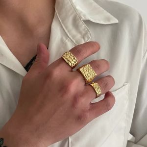 IngeSight.Z 3Pcs/Set Trendy Hip Hop Alloy Square Texture Texture Ring Men 2025 New Geometric Adjustable Finger Ring Jewelry Gift