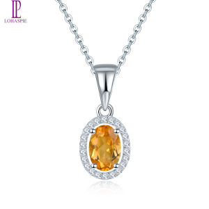 Yellow Citrine 925 Silver Pendant Natural Gemstone Solid 925 Sterling Silver Chain Fine Elegant Cubic Zirconia Jewelry