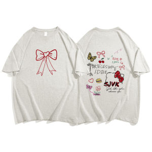 Pure Cotton Heavyweight Short Sleeve T-Shirt Women Summer New round Neck Butterfly Knot Print Loose Half Sleeve Top