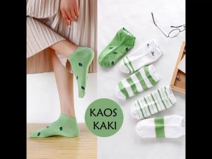 SK-P185 Kaos Kaki Semata Kaki Motif Daun Wanita Gaya Korea / Green Leaf Ankle Sock / Kaus Kaki Pendek Wanita Dewasa / Fashion Woman