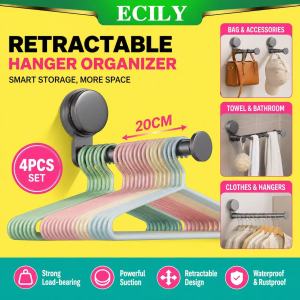【Ship IN 12H】4PCS Retractable Strong Suction Cup Hanger Organizer – Telescopic Wall Mount Clothes Rack No‑Drill Adjustable Storage Multi‑Functional ABS Waterproof for Bathroom Laundry Balcony ECILY