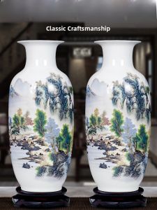 Jingdezhen Ceramic Large Flower Vase Antique Blue And White Porcelain Home Decorative Ornaments Living Room Wealth Bamboo Flower Arrangement