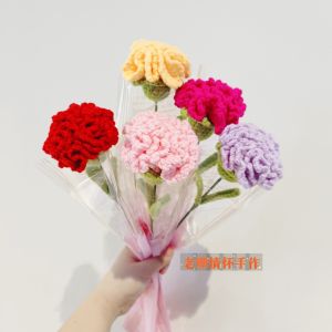 Handmade Creative Teacher Mothers Day Gift Crocheted Wool Flower Bouquet Decoration Single Stem Display Piece Festive Craft
