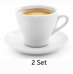 Espresso Shot Cup Saucer Set of 2pcs White Porcelain 90ml European Stlye Itallian Black Coffee American Latte Set Cawan Piring