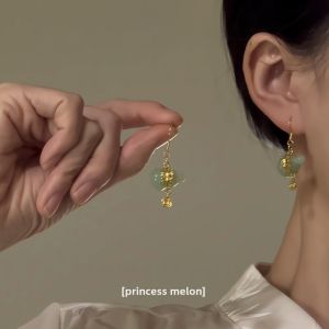 Elegant Chinese Style Womens Earrings Matching Qipao Hanfu Ma Face Skirt Ethnic Style Alloy Geometric Pattern Unmounted