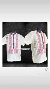 RED Ethnic Sports Collar Short Sleeve Double Lining Barong